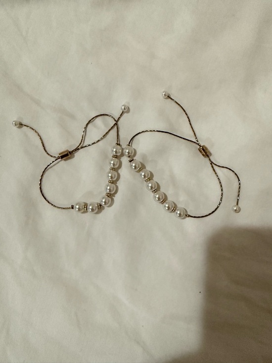 Jewelry - Pearl Bead Adjustable Bracelet - White Pearls on Gold Cord